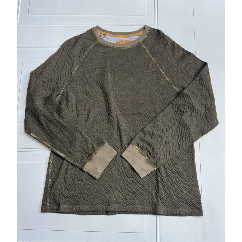 Nifty Genius Men’s Brown Green Olive Pullover Textured Sweatshirt Sweater XL